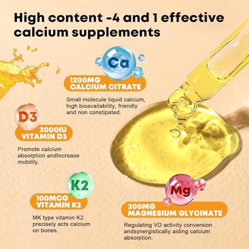 Suplemento de Citrato de Calcio – Citrato de Calcio 1200mg con Gotas de Vitamina D3 | Alta Absorción | No GMO, Sin Gluten | Soporte para Huesos, - imagen 3