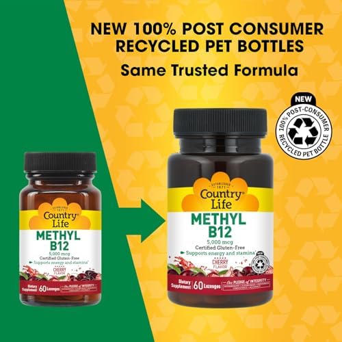 Country Life Methyl B12, Apoya Energía y Resistencia, 5,000mcg, 60 Pastillas, Certificado Sin Gluten, Vegano y No OGM - imagen 3