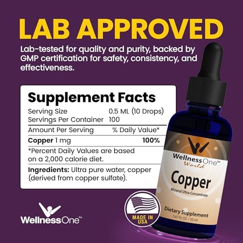 Suplementos de Cobre Líquido WellnessOne - Apoyo a la Salud Ósea e Inmunológica - Gotas de Cobre para Producción de Glóbulos y Formación de Colágeno - imagen 2