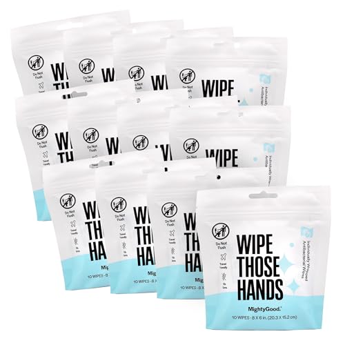 Toallitas Desinfectantes de Manos Wipe Those Hands - Paquete a Granel de 12 Paquetes de 10 Toallitas Individuales, 120 en Total - Sin Alcohol ni - imagen 1