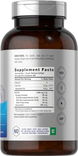Horbäach Aceite de Krill Antártico 1000mg en Softgels | 300 Cápsulas | Suplemento Omega 3 con Astaxantina, EPA, DHA | Sin OGM, Libre de Gluten - imagen 2