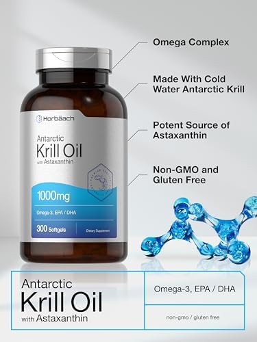 Horbäach Aceite de Krill Antártico 1000mg en Softgels | 300 Cápsulas | Suplemento Omega 3 con Astaxantina, EPA, DHA | Sin OGM, Libre de Gluten - imagen 4