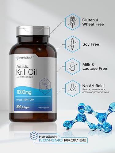 Horbäach Aceite de Krill Antártico 1000mg en Softgels | 300 Cápsulas | Suplemento Omega 3 con Astaxantina, EPA, DHA | Sin OGM, Libre de Gluten - imagen 5