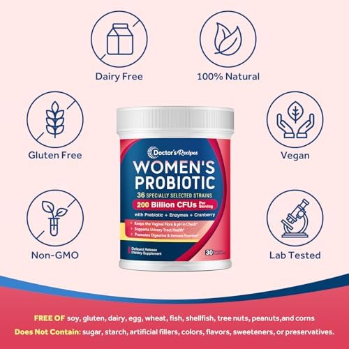 Probióticos para Mujeres Doctor's Recipes, 200B CFUs, 36 Cepas, con Prebióticos, Enzimas y Arándano, Salud Vaginal, Urinaria y Digestiva, 30 Cápsulas - imagen 5