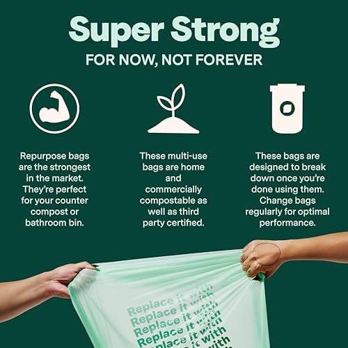 Bolsas de Basura Compostables de 3 Galones Repurpose, Paquete de 100, Certificadas BPI, a Prueba de Fugas, Aprobadas por la FDA, Empaque Reciclable - imagen 5