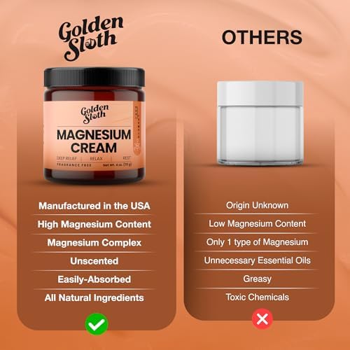 Crema de Magnesio Golden Sloth - Loción Tópica Sin Fragancia - Alta Concentración con 2 Tipos de Magnesio, Hecho en EE. UU., 100% Natural - imagen 4