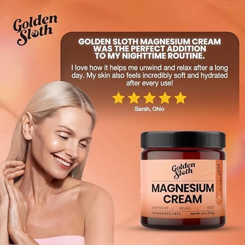 Crema de Magnesio Golden Sloth - Loción Tópica Sin Fragancia - Alta Concentración con 2 Tipos de Magnesio, Hecho en EE. UU., 100% Natural - imagen 5