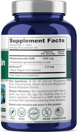 NusaPure Dihidromiricetina (DHM) 1,000mg 60 Tabletas Veganas (Sin GMO y 100% Vegetarianas) - imagen 2