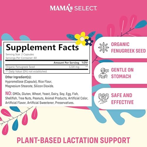 Cápsulas Orgánicas de Fenogreco de Mama's Select – Suplemento Herbal Natural para Aumentar la Producción de Leche, Vegano y Libre de Alérgenos, Hecho - imagen 2