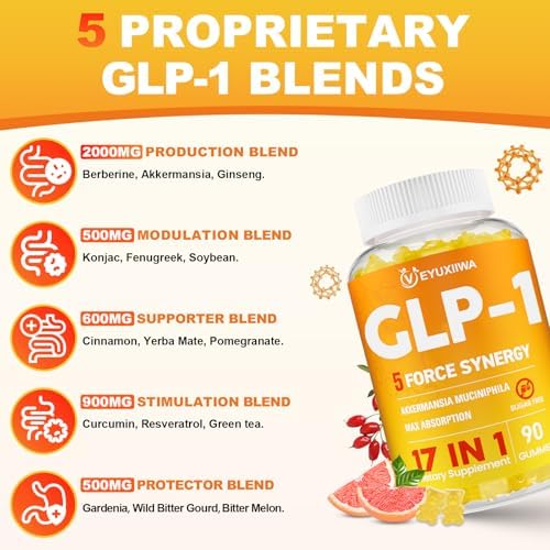 Suplemento GLP-1 para Mujeres, 5 Mezclas de GLP-1 con Probiótico Akkermansia y Berberina, 17 en 1 Gomas Probióticas Eficientes, Energía y Digestión, - imagen 2