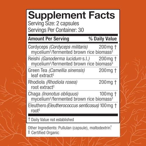 Cápsulas Host Defense MycoBotanicals Energy* - Suplemento de Energía y Respiración - Té Verde Herbal con Cordyceps, Reishi y Chaga - 60 Cápsulas (30 - imagen 2