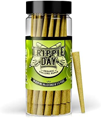 Conos de Cáñamo Prensados Trippie Day 50 Pre-Roll | Incluye Palos de Empaque | Tamaño 1 1/4 (84mm) - imagen 1