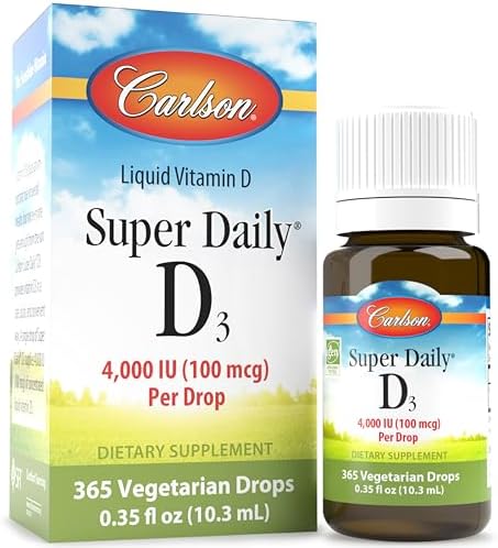 Carlson - Super Daily D3 4,000 IU (100 mcg) por Gota, Vitamina D Líquida, Suministro para 1 Año, Sin Sabor, 365 Gotas (10.3 mL) - imagen 1