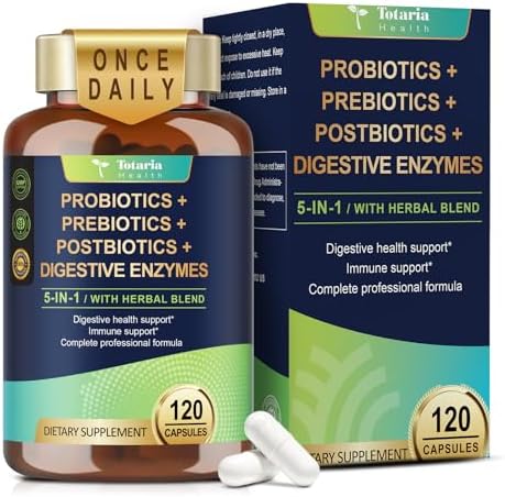 Totaria Probiótico 5 en 1 60 Mil Millones CFU con Prebióticos y Postbióticos para Hombres y Mujeres, Enzimas Digestivas, Salud Digestiva y - imagen 1