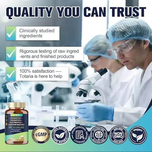 Totaria Probiótico 5 en 1 60 Mil Millones CFU con Prebióticos y Postbióticos para Hombres y Mujeres, Enzimas Digestivas, Salud Digestiva y - imagen 4