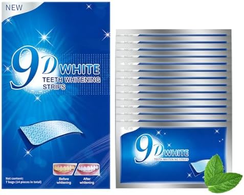 Tiras Blanqueadoras para Dientes Sensibles - Kit Profesional 9D, 14 Tiras Blancas (Tratamiento de 7 Días) para Un Sonrisa Más Brillante, Sabor Menta - imagen 7