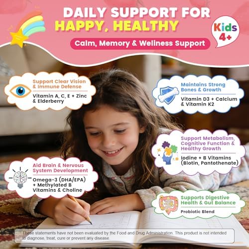 Gomitas Multivitamínicas Methyladas para Niños con Omega 3, 16 Vitaminas, Calcio, Probioticos y Sabor a Saúco, Sin Azúcar, Crecimiento Saludable y - imagen 6