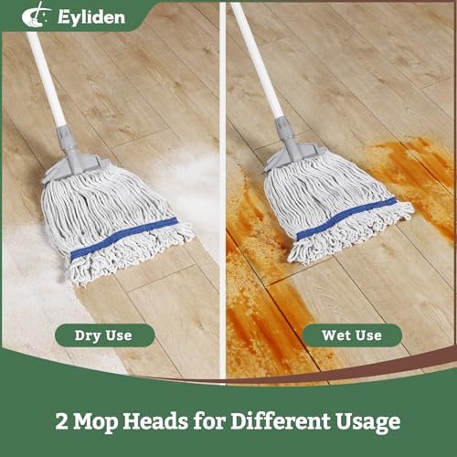 Mopa Húmeda Comercial Eyliden con 2 Cabezas de Algodón, Clips Universales, Mopa de Cuerda Industrial para Limpieza de Pisos en Almacenes, Garajes, - imagen 2