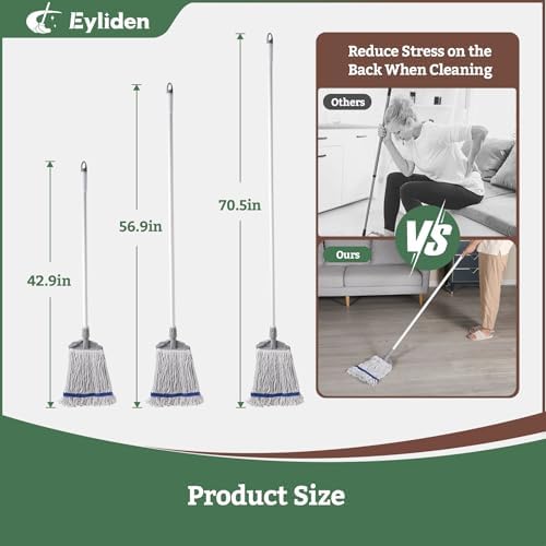 Mopa Húmeda Comercial Eyliden con 2 Cabezas de Algodón, Clips Universales, Mopa de Cuerda Industrial para Limpieza de Pisos en Almacenes, Garajes, - imagen 6