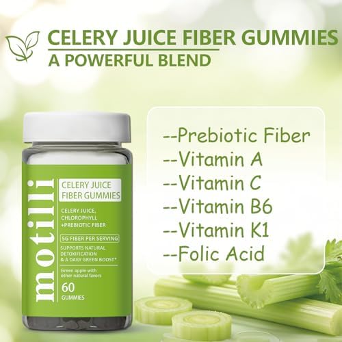 Gomitas de Jugo de Apio JLQJLQ, Suplemento de Fibra con Jugo de Apio, Apoyo a la Salud Digestiva, Clorofila y Fibra Prebiótica, 60 Piezas - imagen 4