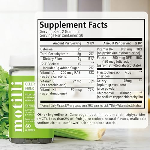 Gomitas de Jugo de Apio JLQJLQ, Suplemento de Fibra con Jugo de Apio, Apoyo a la Salud Digestiva, Clorofila y Fibra Prebiótica, 60 Piezas - imagen 7