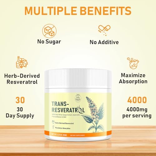 Suplemento en Polvo de Trans-Resveratrol BoaSaude con Extracto de Vino Tinto, Quercetina, Pterostilbeno y NAD, 120 g, Suministro para 30 Días - imagen 2