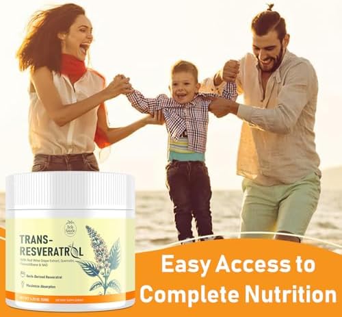 Suplemento en Polvo de Trans-Resveratrol BoaSaude con Extracto de Vino Tinto, Quercetina, Pterostilbeno y NAD, 120 g, Suministro para 30 Días - imagen 6