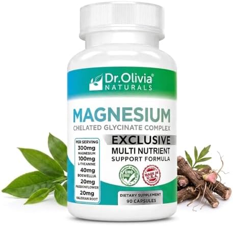 Complejo de Glicinato de Magnesio Dr. Olivia Naturals - L-Teanina, Flor de Pasión y Raíz de Valeriana para Apoyo del Sueño, Salud Nerviosa y Muscular - imagen 1