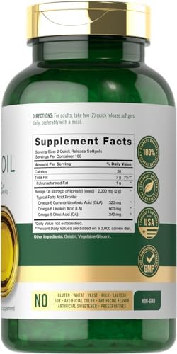 Suplemento de Aceite de Borraja Carlyle | 2000mg | 200 Cápsulas Blandas | 320mg de GLA | Prensado en Frío y Libre de Hexano | No GMO y Sin Gluten - imagen 2