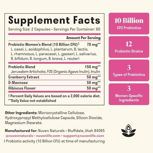 Probiotico 3 en 1 para Mujeres - 60 Porciones - 12 Cepas Únicas, Prebióticos, D-Mannose y Arándano para Salud Digestiva, Vaginal e Inmunológica - - imagen 2