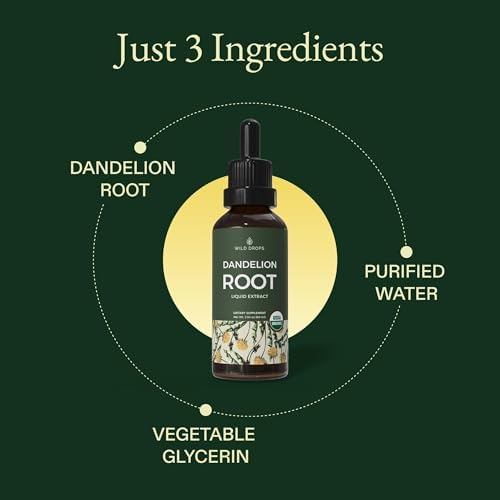 Extracto de Raíz de Diente de León Orgánico USDA Wild Drops, Suplemento para la Salud del Hígado, Libre de Alcohol, 2 fl oz, Suministro para 1 Mes - imagen 3
