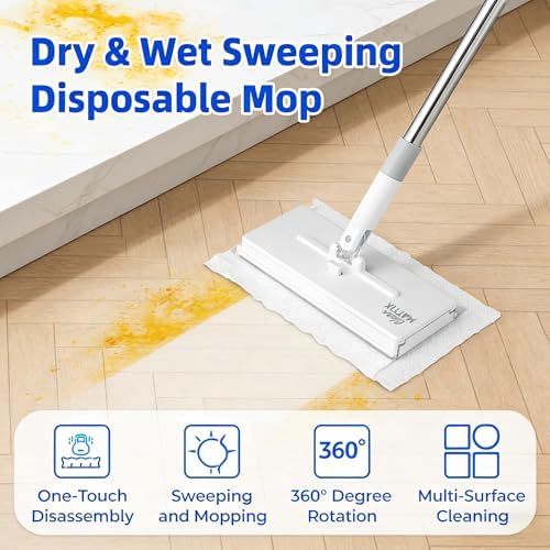 Mopa Mini Snap Grip - Mopa Sin Contacto y Sin Lavado, Compatible con Swiffer y Toallas de Cara, Ajustable para Pisos Húmedos/Secos, Azulejos, Madera, - imagen 3