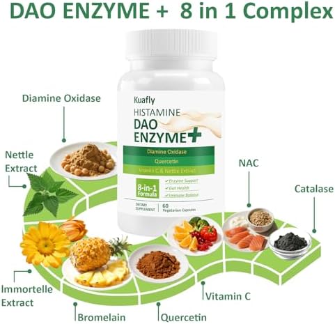 Suplementos KUAFLY DAO Bloqueador de Histamina – Enzima DAO + Diamina Oxidasa y Quercetina, Inmortal, Vitamina C para la Salud Digestiva y Soporte - imagen 5
