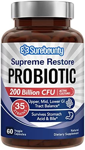 Suplemento Probiótico Surebounty para Hombres y Mujeres, 200 Mil Millones de UFC, 35 Cepas, Prebióticos + Enzimas Digestivas, 60 Cápsulas Veganas - imagen 1