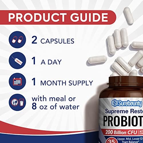 Suplemento Probiótico Surebounty para Hombres y Mujeres, 200 Mil Millones de UFC, 35 Cepas, Prebióticos + Enzimas Digestivas, 60 Cápsulas Veganas - imagen 5