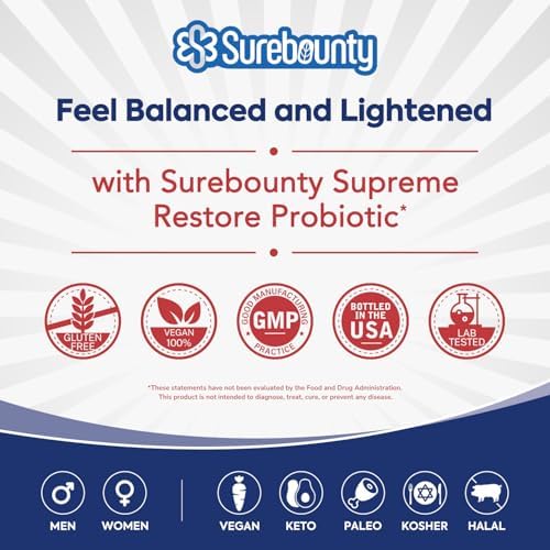 Suplemento Probiótico Surebounty para Hombres y Mujeres, 200 Mil Millones de UFC, 35 Cepas, Prebióticos + Enzimas Digestivas, 60 Cápsulas Veganas - imagen 7