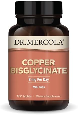 Dr. Mercola Bisglicinato de Cobre - Apoya la Salud Celular - Mineral Quelado Bioavailable - Elemento Traza Esencial - Mini Tabletas - 180 Tabletas, - imagen 1