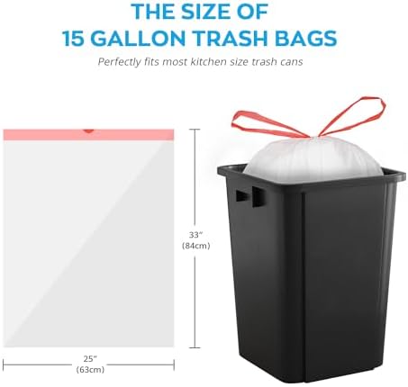 Bolsas de Basura de Cuerda Glasho Ultra Gruesas de 15 Galones, 108 Piezas, Resistentes y a Prueba de Fugas para Cocina, Oficina y Jardín, Color Blanco - imagen 3