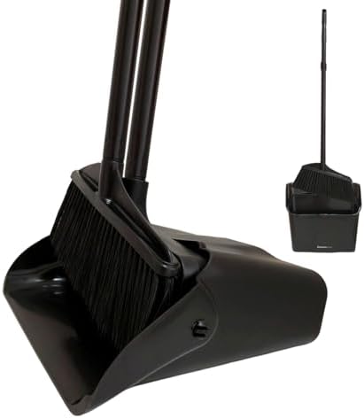 Juego de Escoba y Recogedor ro Basics con Mango Largo y Ruedas, Recogedor Grande de Pie para Limpieza Interior y Exterior – Negro - imagen 1