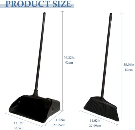 Juego de Escoba y Recogedor ro Basics con Mango Largo y Ruedas, Recogedor Grande de Pie para Limpieza Interior y Exterior – Negro - imagen 2
