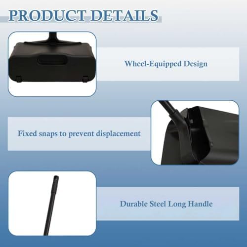 Juego de Escoba y Recogedor ro Basics con Mango Largo y Ruedas, Recogedor Grande de Pie para Limpieza Interior y Exterior – Negro - imagen 3