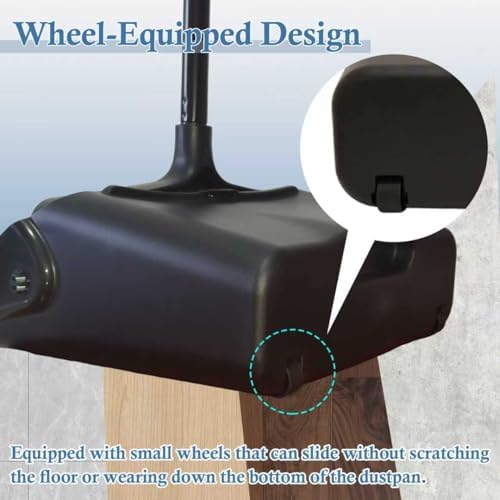 Juego de Escoba y Recogedor ro Basics con Mango Largo y Ruedas, Recogedor Grande de Pie para Limpieza Interior y Exterior – Negro - imagen 4