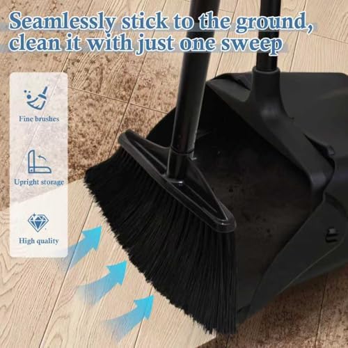Juego de Escoba y Recogedor ro Basics con Mango Largo y Ruedas, Recogedor Grande de Pie para Limpieza Interior y Exterior – Negro - imagen 5
