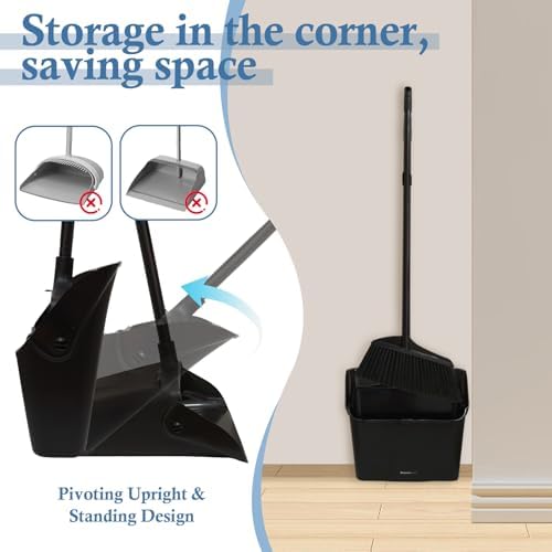 Juego de Escoba y Recogedor ro Basics con Mango Largo y Ruedas, Recogedor Grande de Pie para Limpieza Interior y Exterior – Negro - imagen 6
