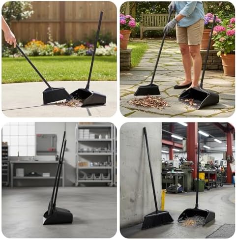 Juego de Escoba y Recogedor ro Basics con Mango Largo y Ruedas, Recogedor Grande de Pie para Limpieza Interior y Exterior – Negro - imagen 7
