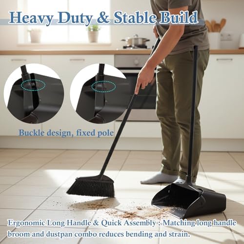 Juego de Escoba y Recogedor ro Basics con Mango Largo y Ruedas, Recogedor Grande de Pie para Limpieza Interior y Exterior – Negro - imagen 8