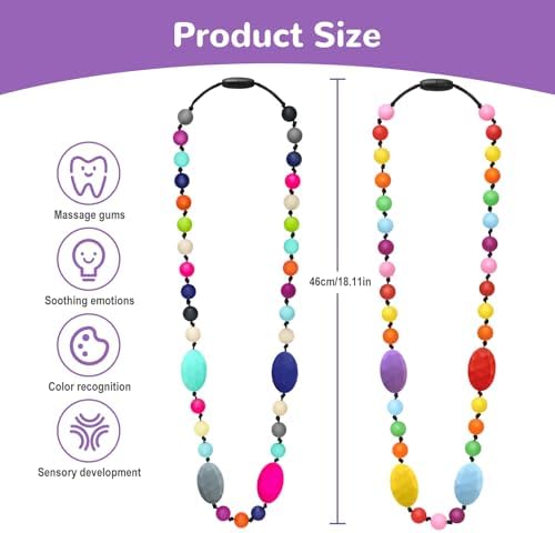 Collares Masticables para Niños Sensibles 2 Piezas, Collares de Silicón para Autismo, TDAH y SPD, Joyería Fidget para Reducir Ansiedad y Estrés - imagen 2