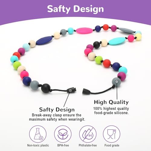 Collares Masticables para Niños Sensibles 2 Piezas, Collares de Silicón para Autismo, TDAH y SPD, Joyería Fidget para Reducir Ansiedad y Estrés - imagen 3