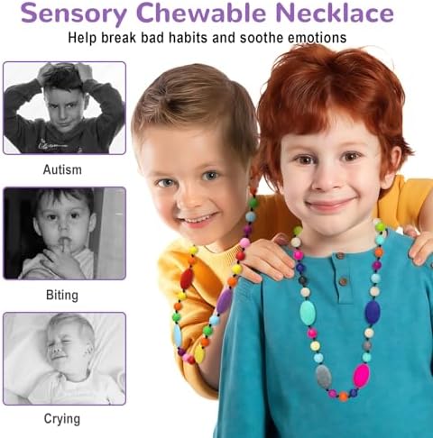 Collares Masticables para Niños Sensibles 2 Piezas, Collares de Silicón para Autismo, TDAH y SPD, Joyería Fidget para Reducir Ansiedad y Estrés - imagen 5
