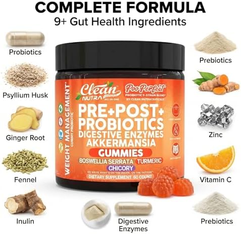 Gomitas de Enzimas Digestivas Prebióticas y Postbióticas Clean Nutra con Raíz de Achicoria, Boswellia, Cúrcuma y Akkermansia | Suplemento - imagen 4